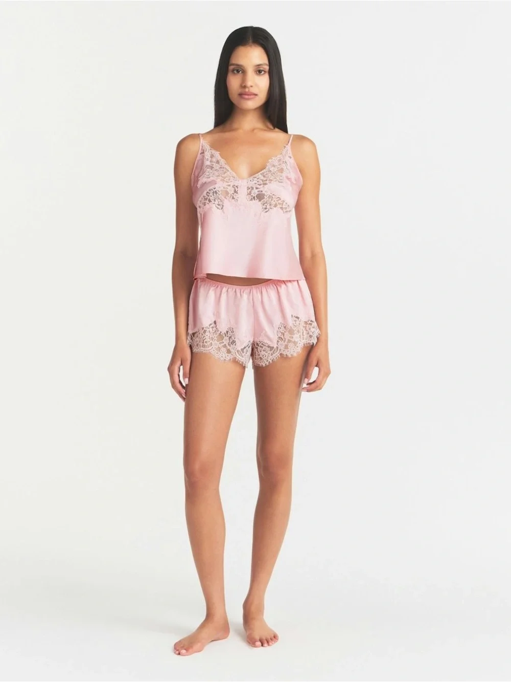 Skims Lace Trim Satin Cami & Short Set - Pink
